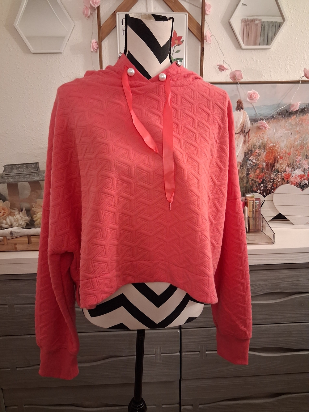 Simply Southern Coral Textured Hooded Sweatshirt
